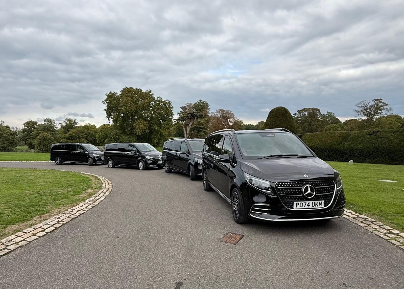 Chauffeur car on a country lane approaching Soho Farmhouse in Great Tew, Oxfordshire