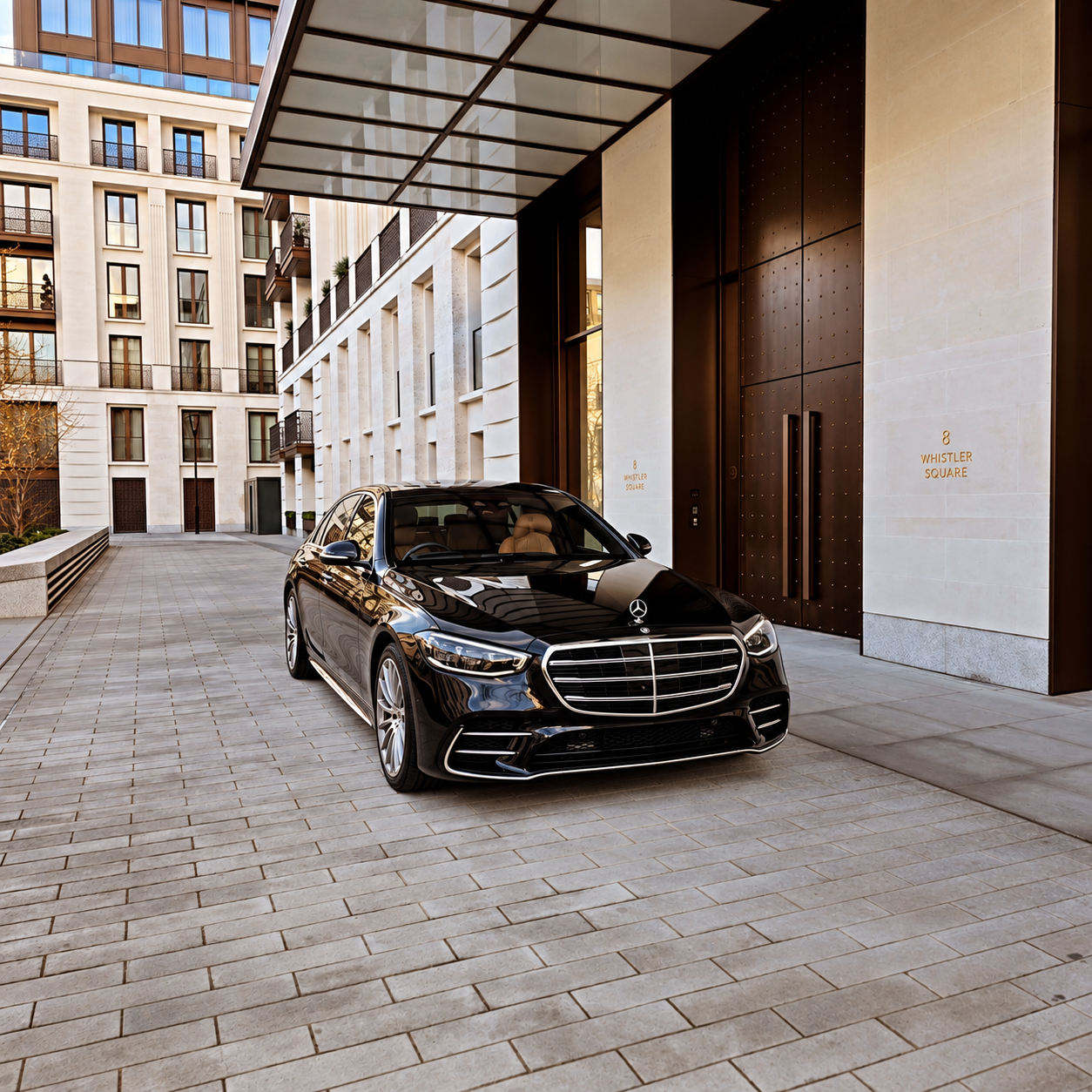 Executive chauffeur car waiting outside a London office